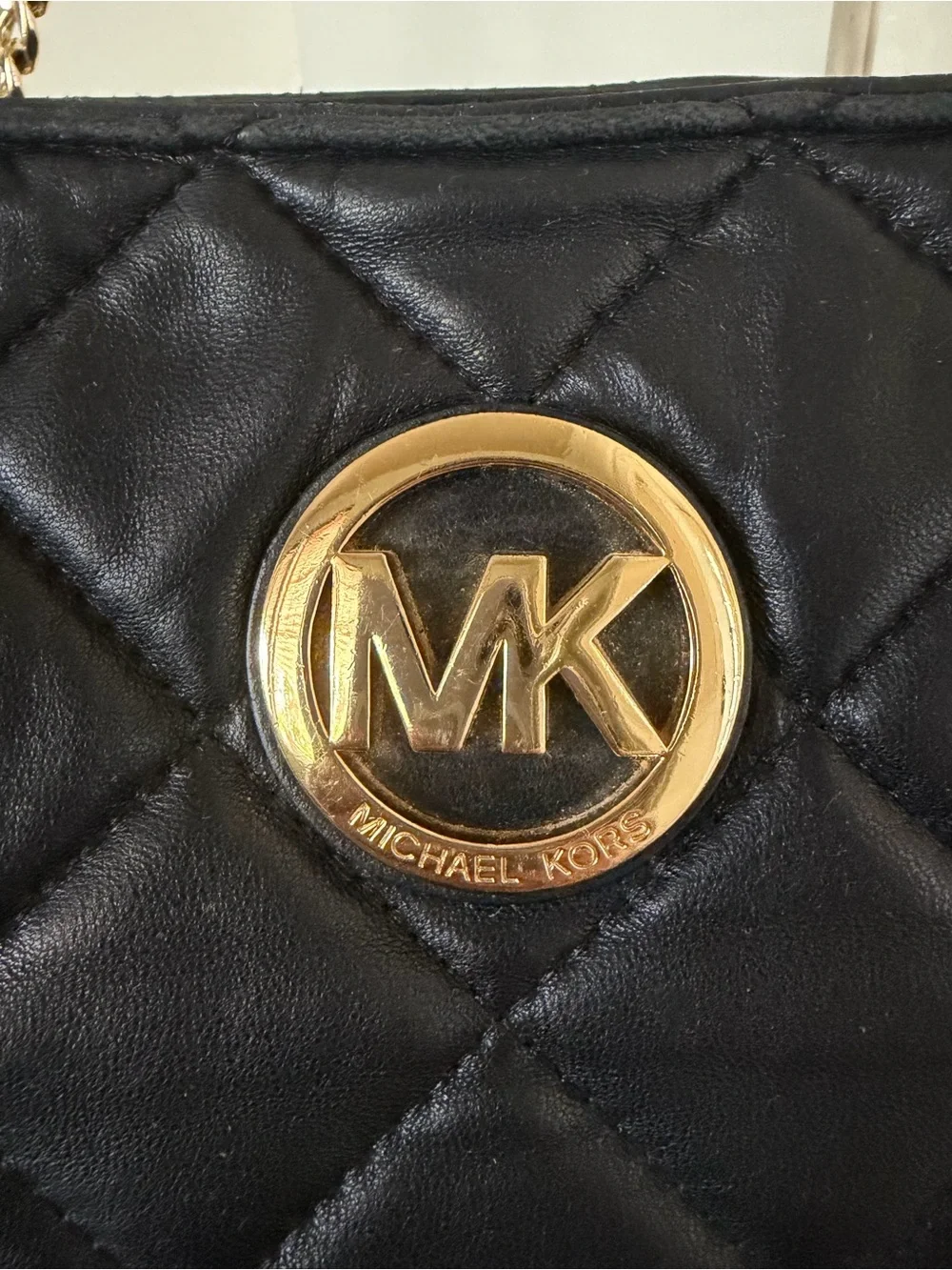 Michael Kors Fulton Quilted Leather Tote with Gold Chain Straps and MK Medallion